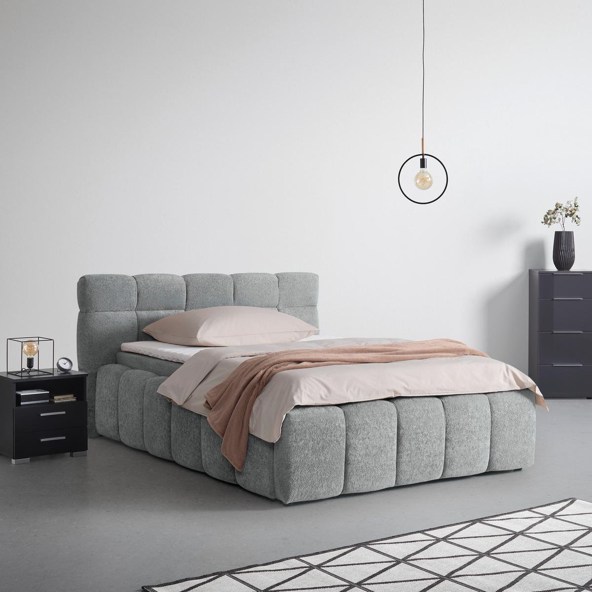 Čalúnená posteľ MONTE 140x200, sivá - čierna/sivá, Konventionell, textil/plast (140/200cm) - Based