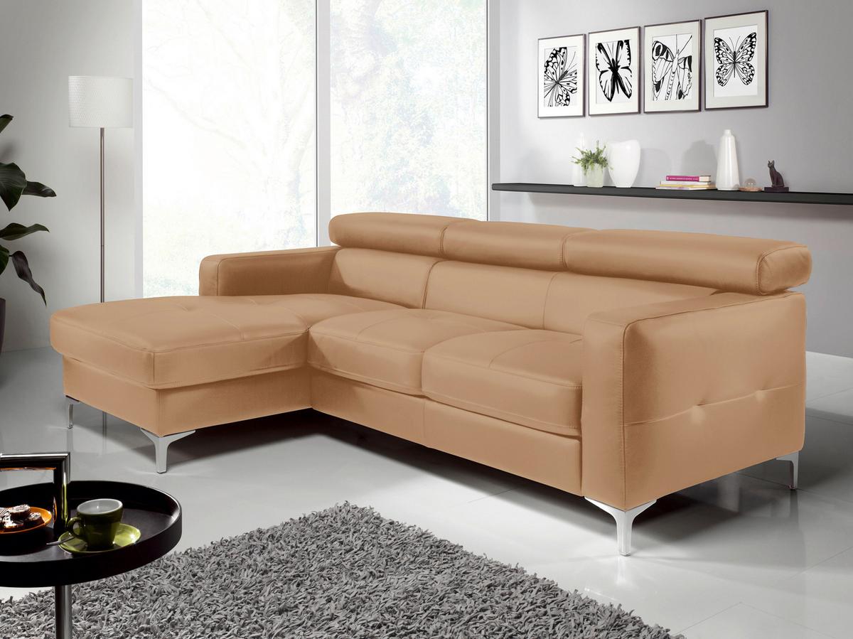 Ecksofa Sammy Cappuccino Leder - Chromfarben/Cappuccino, Design, Leder (169/226cm) - Livetastic