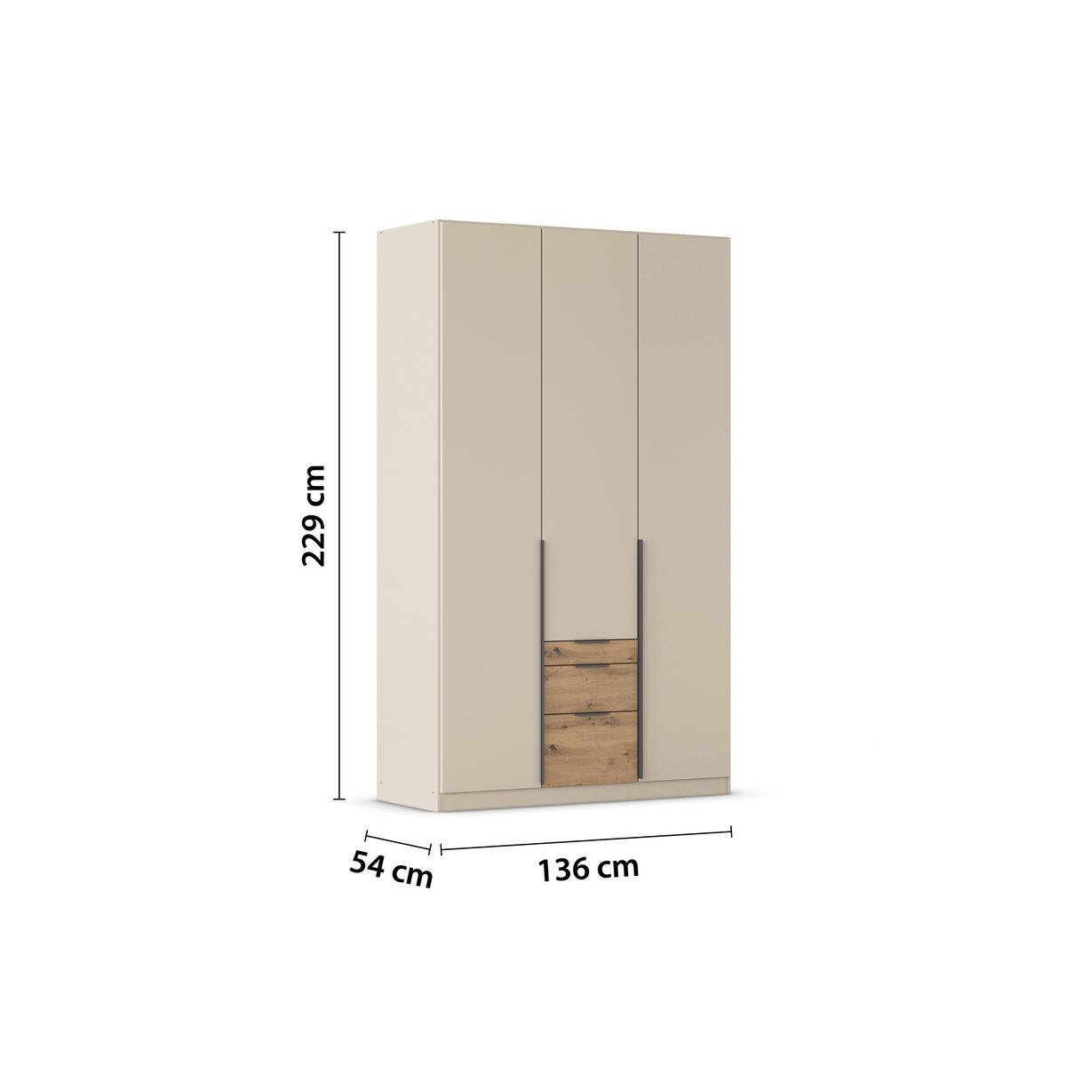 Drehtürenschrank Alabama-Super mit Laden, Champagner, B:136cm - Champagner/Eichefarben, Trend, Holzwerkstoff (136/229/54cm)