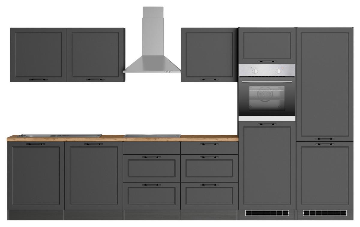 Küchenzeile Meran Mit Geräten B: 360 Cm Grau/eiche Dekor - Eiche Wotan/Grau, LIFESTYLE, Holzwerkstoff (360cm) - Held