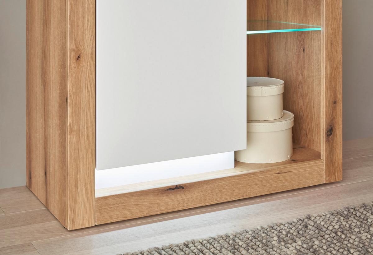 Mehrzweckschrank Brixen Weiß/Eichefarben B: 80cm - Eichefarben/Weiß, Design, Glas/Holzwerkstoff (80/195/37cm) - MID.YOU