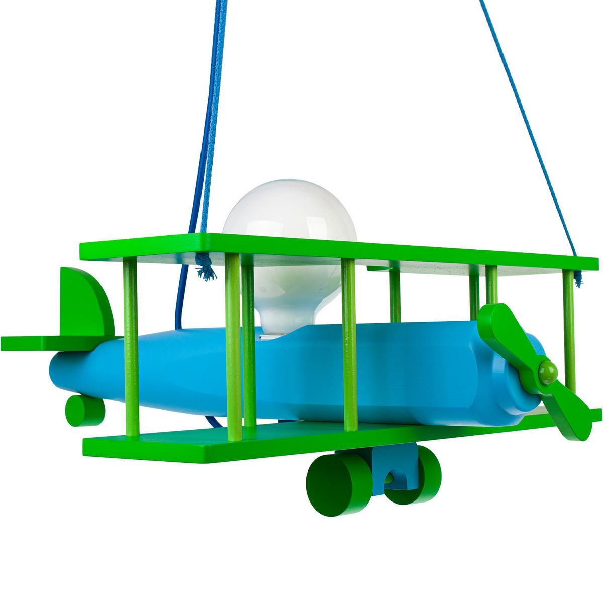 Kinderhängeleuchte Flugzeug H: 75 cm 1-Flammig - Blau/Grün, KONVENTIONELL, Holz (42/45/75cm)