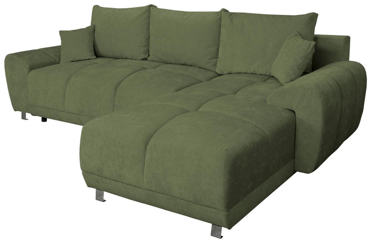 ECKSCHLAFSOFA Ramon, Dunkelgrün S: 296x182cm - Chromfarben/Dunkelgrün, Trend, Textil (296/182cm)