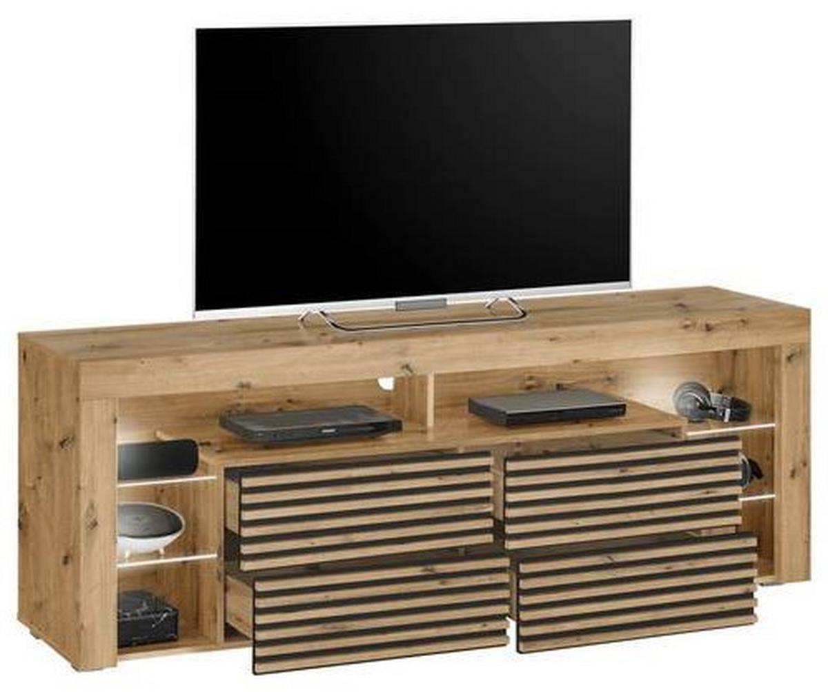 Lowboard Goal 2.0 - Silberfarben/Schwarz, Design, Glas/Holzwerkstoff (179/66/44cm) - Livetastic