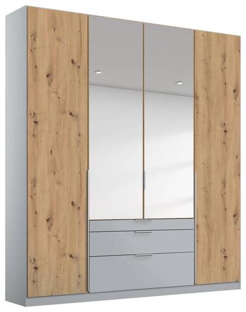 Drehtürenschrank Mit Spiegel 181 cm Alabama Extra Hellgrau - Silberfarben/Hellgrau, MODERN, Holzwerkstoff (181/229/54cm)