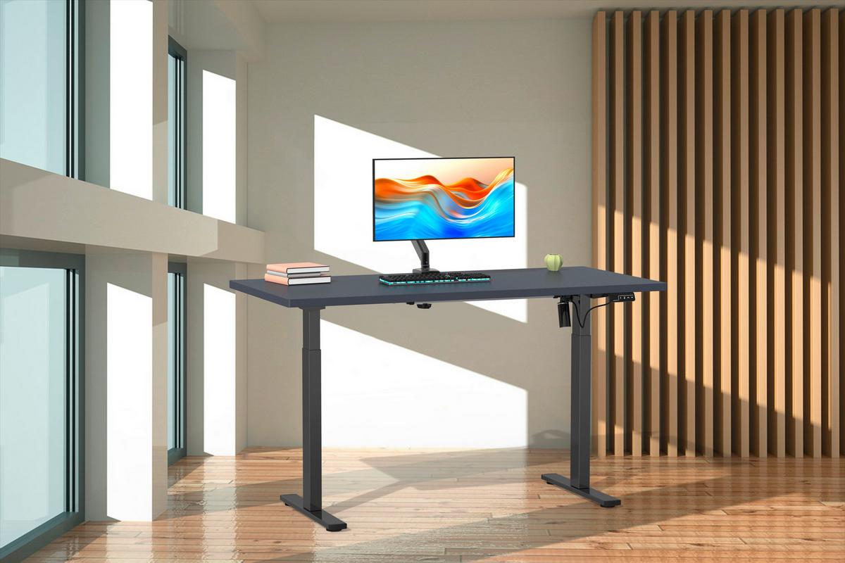 Schreibtisch E-Lona Anthr./Schwarz B: 110cm - Anthrazit/Silberfarben, Design, Holzwerkstoff/Metall (110/71/80cm) - MID.YOU