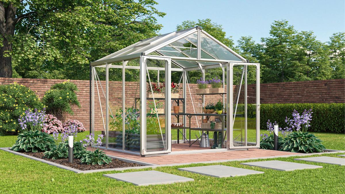 Gewächshausbausatz Zeus Comfort 6200 Esg/Hkp Set - Alufarben, Basics, Glas/Kunststoff (258,4/250/242cm)