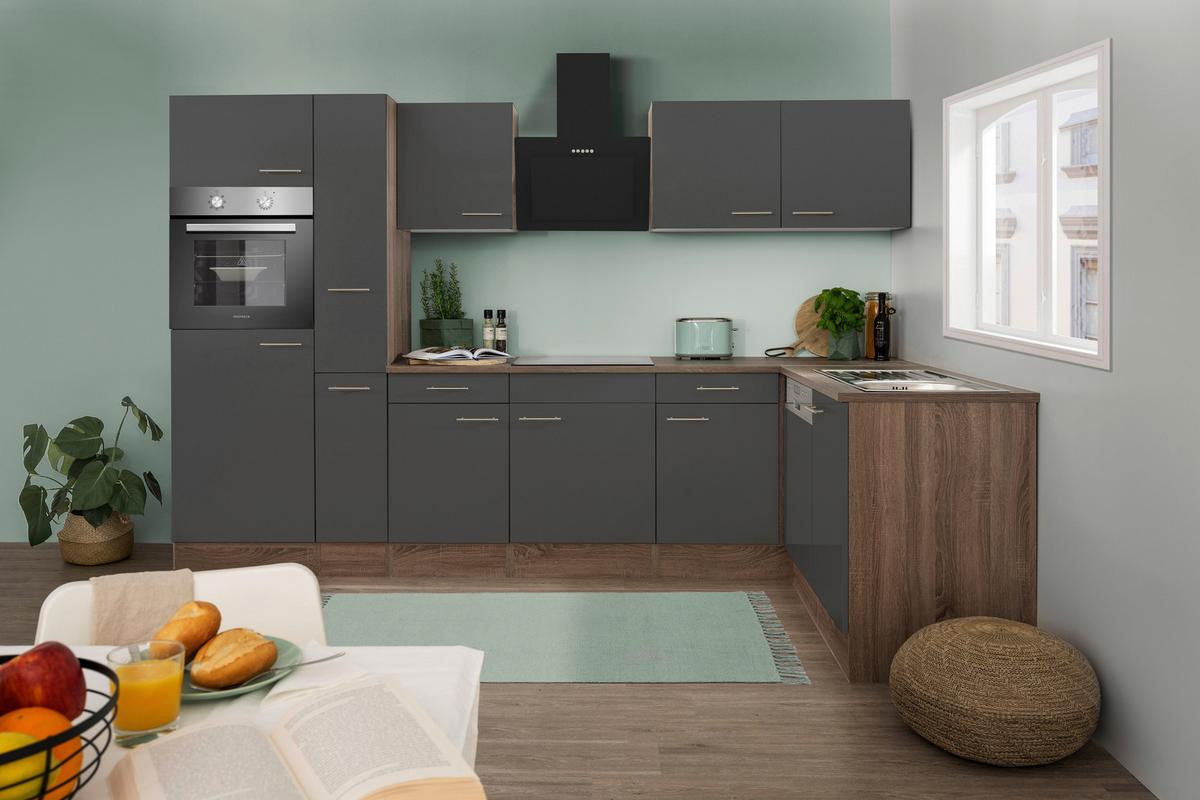 Eckküche Oliver L-Küchenblock 310 cm - Eichefarben/Grau, Basics, Holzwerkstoff (310/172cm) - Respekta