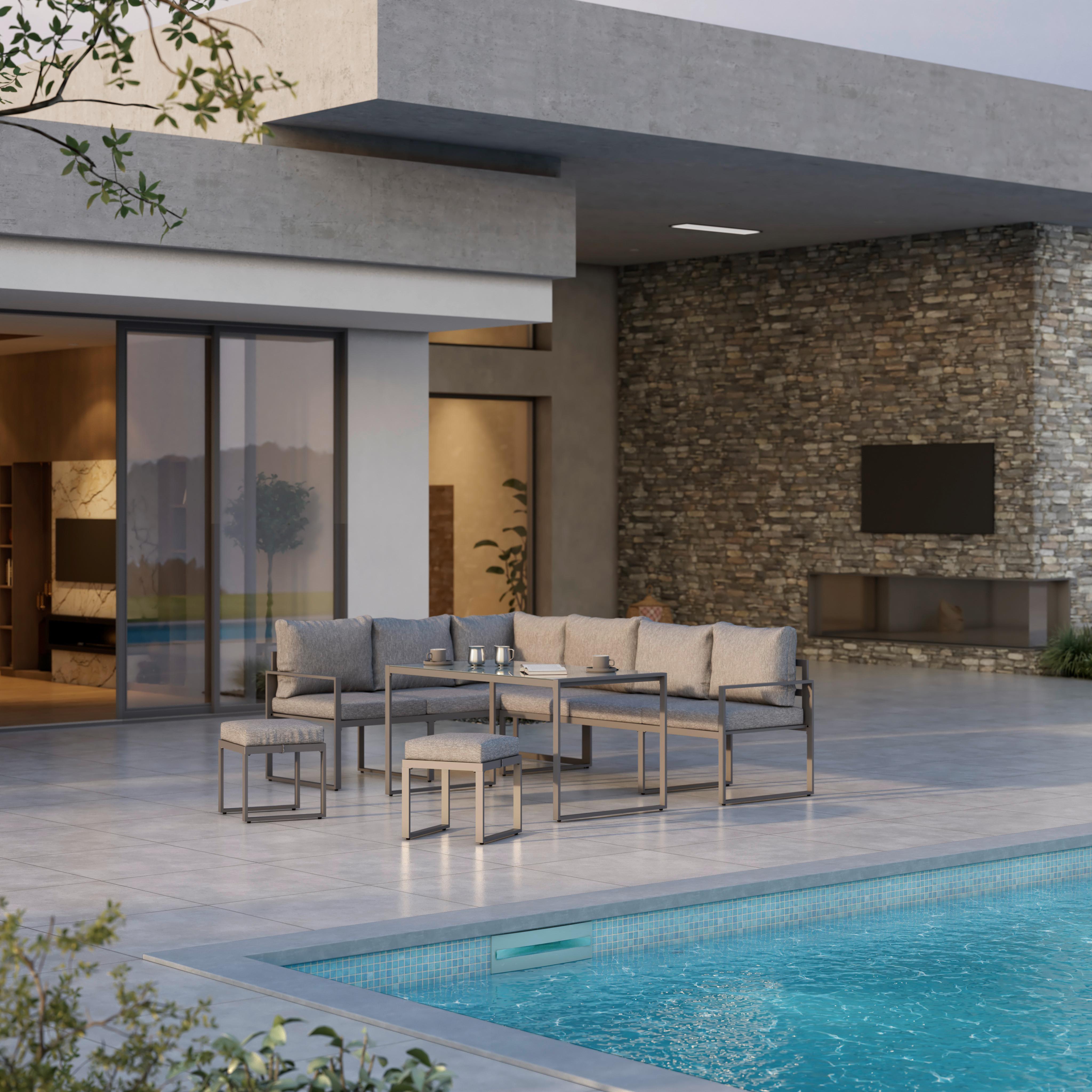 Loungegarnitur 5-Tlg. Leon Aus Stahl mit Kissen - Grau, MODERN, Glas/Metall (176/239cm) - Beldano