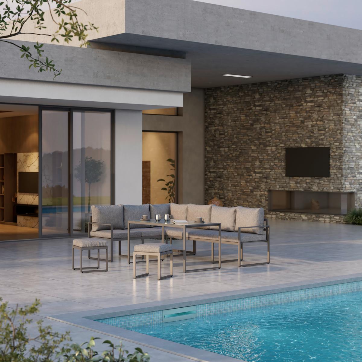 Lounge-garnitúra Leon - szürke, Modern, Üveg/fém (176/239cm) - Beldano