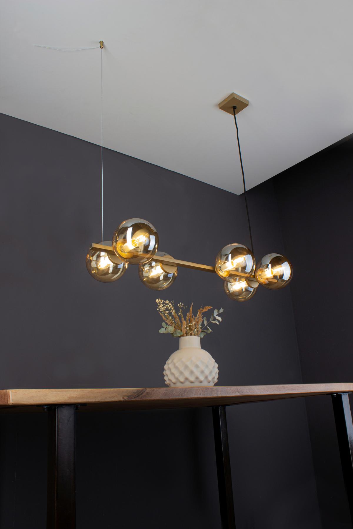 Hängeleuchte 9110-S6 Go - Goldfarben/Bernsteinfarben, Design, Glas/Metall (31,7/80/120cm)