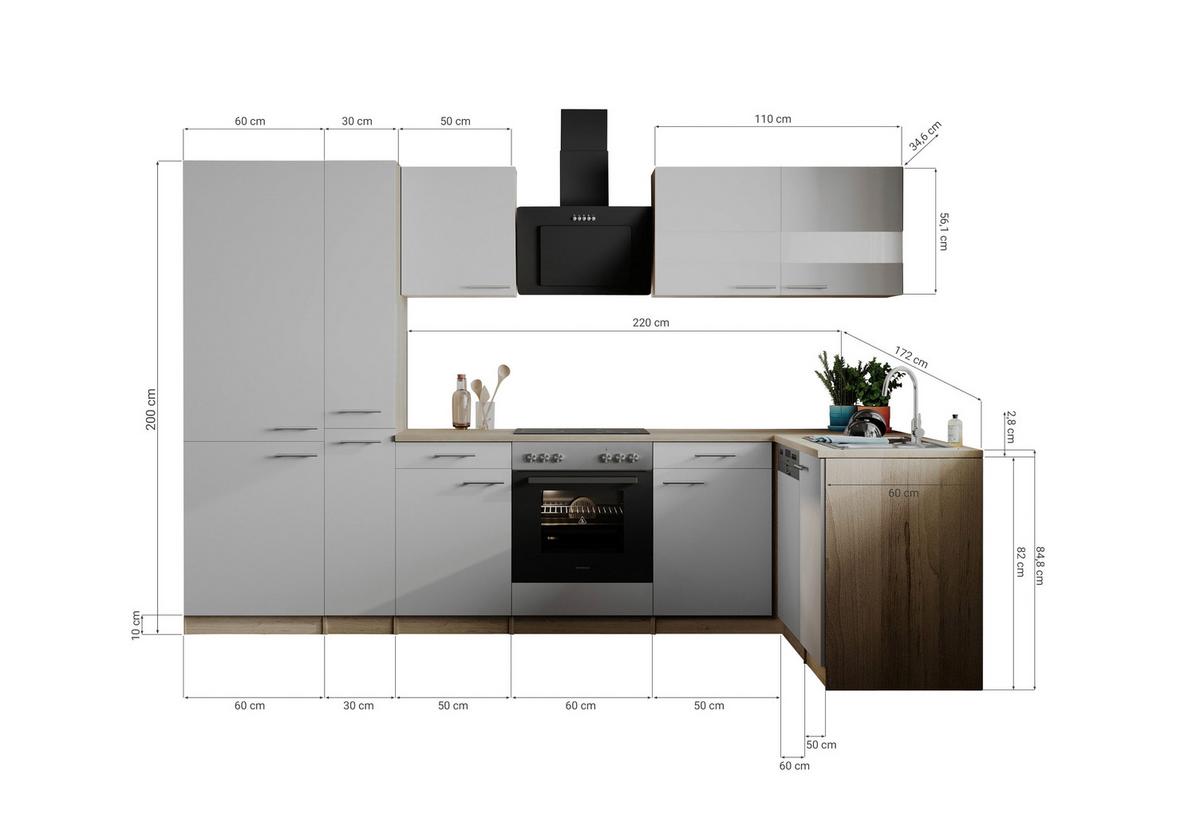 Eckküche Merle Weiß/Eichefarben B: 310cm - Eichefarben/Weiß, Basics, Holzwerkstoff (310/172cm) - Respekta