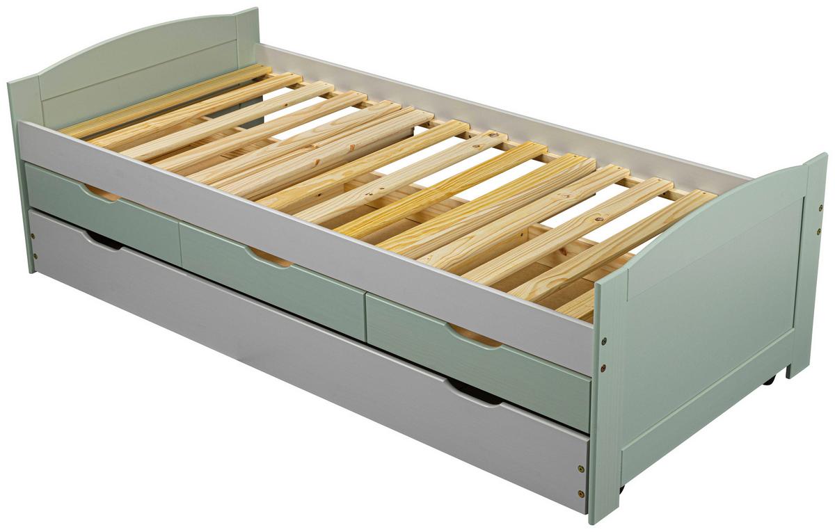 Stauraumbett Prati - Salbeigrün/Hellgrau, MODERN, Holz (90/200cm) - MID.YOU