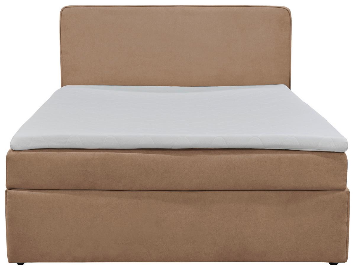 Boxbett mit Topper & Bettkasten 140x200 Jubi - Hellbraun/Schwarz, KONVENTIONELL, Textil (140/200cm)