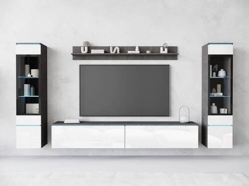 Wohnkombination 4-tlg. Anthrazit / Weiß - Weiß Hochglanz/Anthrazit, Design, Glas/Holzwerkstoff (240/130/33cm) - P & B