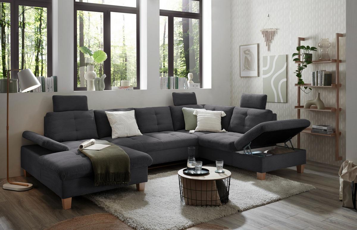 Wohnlandschaft Ascot Anthrazit U: 170x324x220 Cm - Eichefarben/Anthrazit, KONVENTIONELL, Textil (170/324/220cm) - MID.YOU