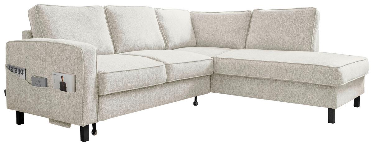 Sedačka MELANIE L, pravá, béžová, lůžko na spaní - černá/béžová, dřevo/textil (233/198cm) - MID.YOU