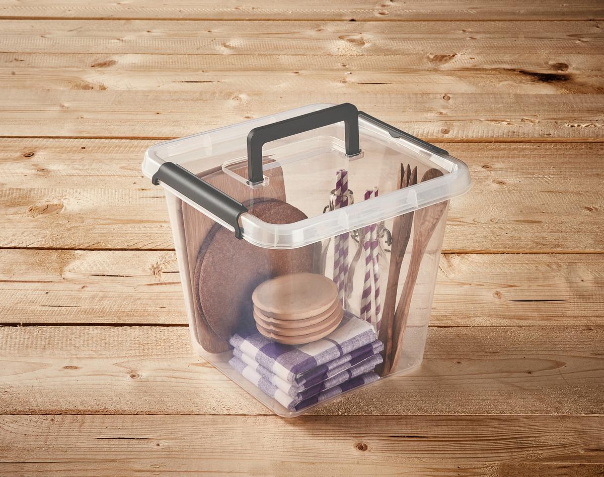 Aufbewahrungsbox mit Deckel Mila 13l, 29,5x29,5x26,5 cm - Transparent/Schwarz, KONVENTIONELL, Kunststoff (29,5/29,5/26,5cm) - Homezone