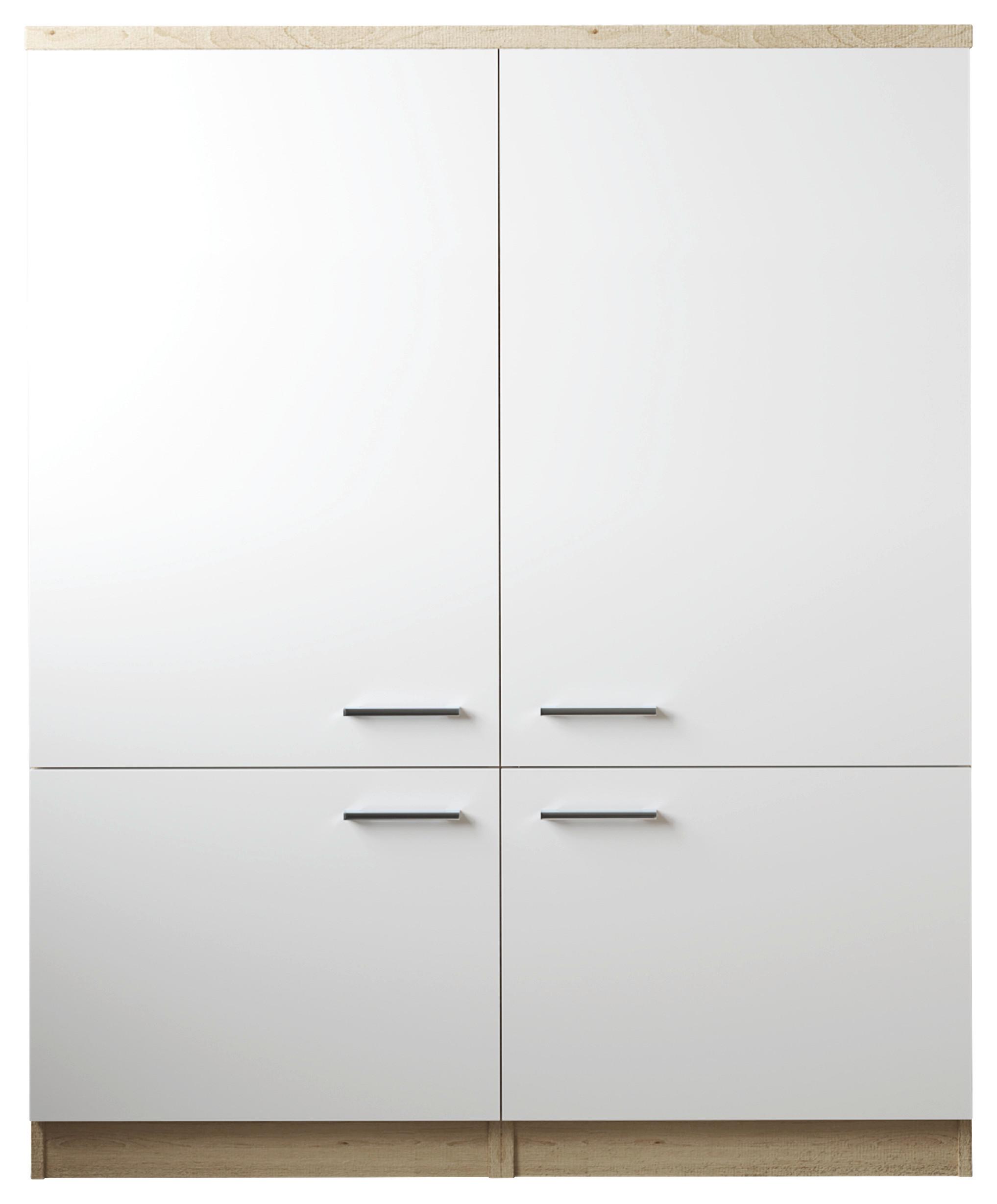 Mehrzweckschrank Merle Weiß/Eiche Dekor B:120cm - Edelstahlfarben, Basics, Holzwerkstoff (120/144,9/60cm) - Respekta