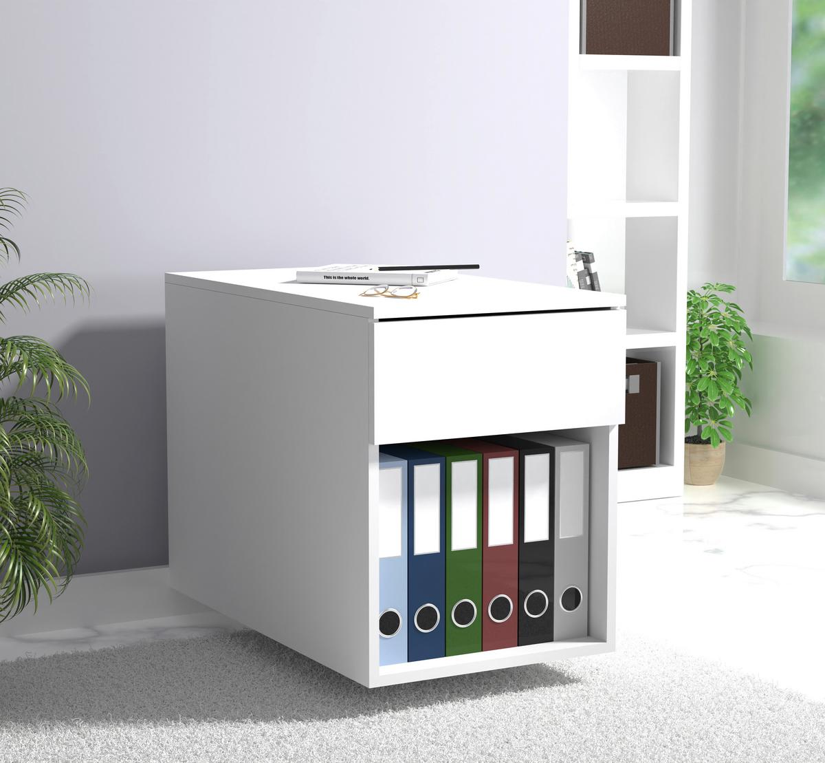 Rollcontainer Weiß Dalrosa 39x55x70 cm - Weiß, MODERN, Holzwerkstoff/Kunststoff (39/55/70cm) - MID.YOU