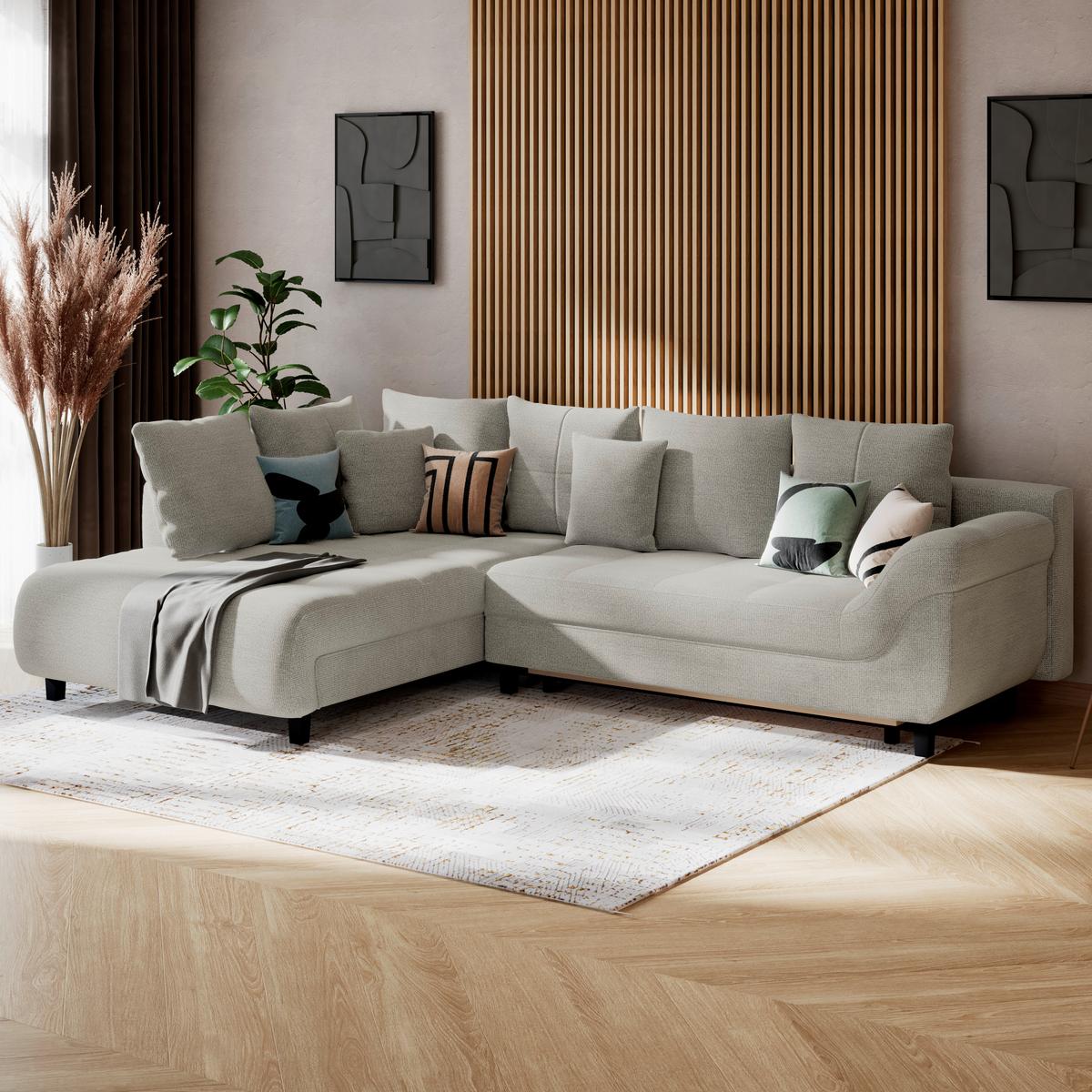 Ecksofa Mit Schlaffunktion Mendoza New Chenille 197x309cm - Schwarz/Grau, KONVENTIONELL, Textil (197/309cm) - Ondega