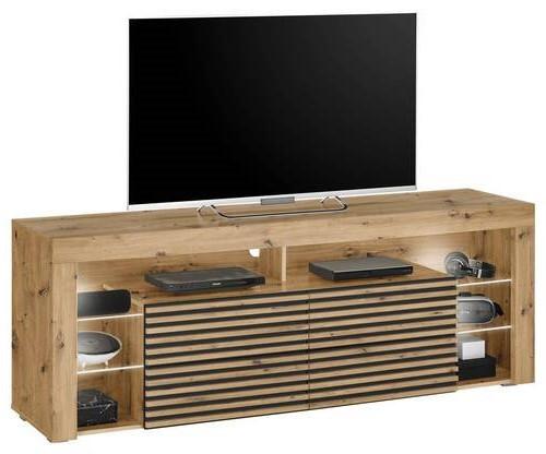 Lowboard Goal 2.0 - Silberfarben/Schwarz, Design, Glas/Holzwerkstoff (179/66/44cm) - Livetastic