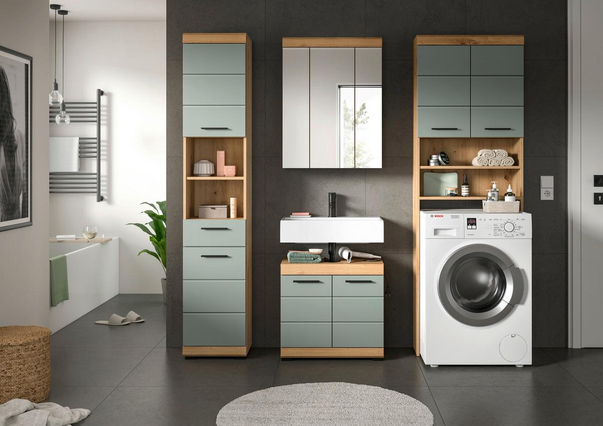 Badezimmer Scout Eiche Artisan Dekor Graugrün - Schwarz/Eiche Artisan, MODERN, Glas/Holzwerkstoff (180cm) - MID.YOU