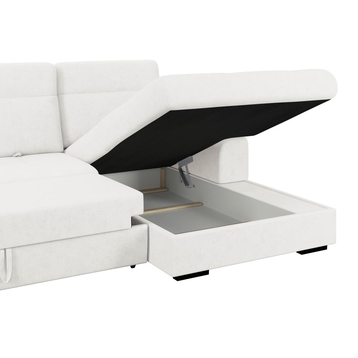 Ecksofa mit Bettfunktion Malaga new Chenille weiß - Schwarz/Weiß, KONVENTIONELL, Textil (286/203cm) - Ondega