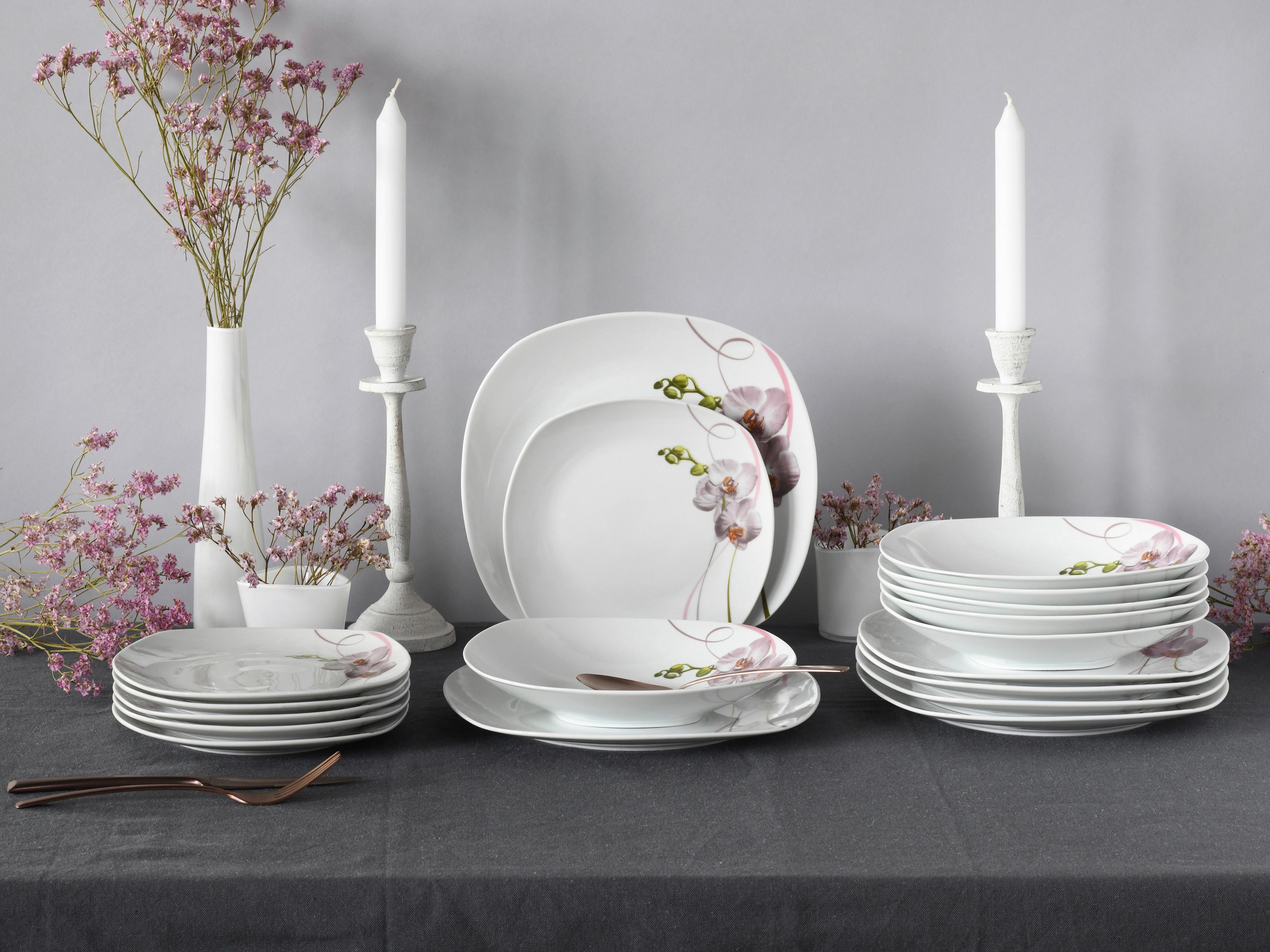 Speisetellerset Square Orchidee, 18--Teilig., Multicolor - Multicolor, Trend, Keramik - Creatable