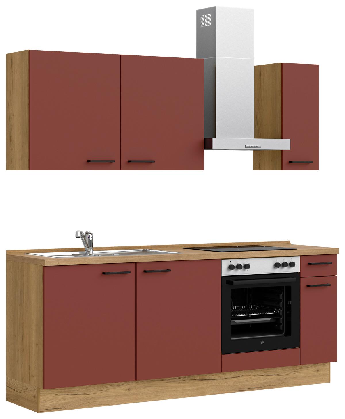 Küchenleerblock Easytouch Low-Line, L5 Rechts - Eichefarben/Rot, MODERN, Holzwerkstoff (210cm) - Nobilia