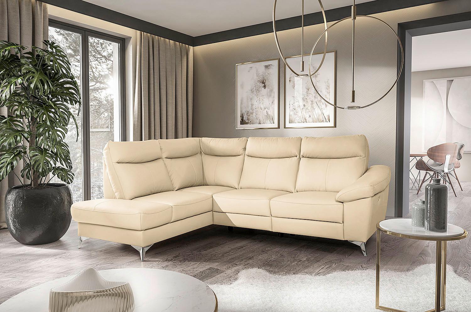 Ecksofa Luna Teilleder beige 194x242 - Chromfarben/Beige, Design, Leder/Textil (194/242cm) - Livetastic