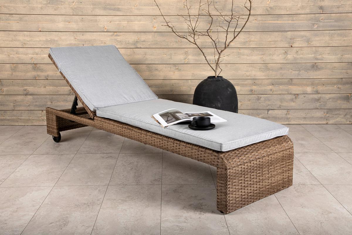 Sonnenliege London - Sandfarben/Hellbraun, KONVENTIONELL, Kunststoff/Textil (60/32/196cm) - Gardenson