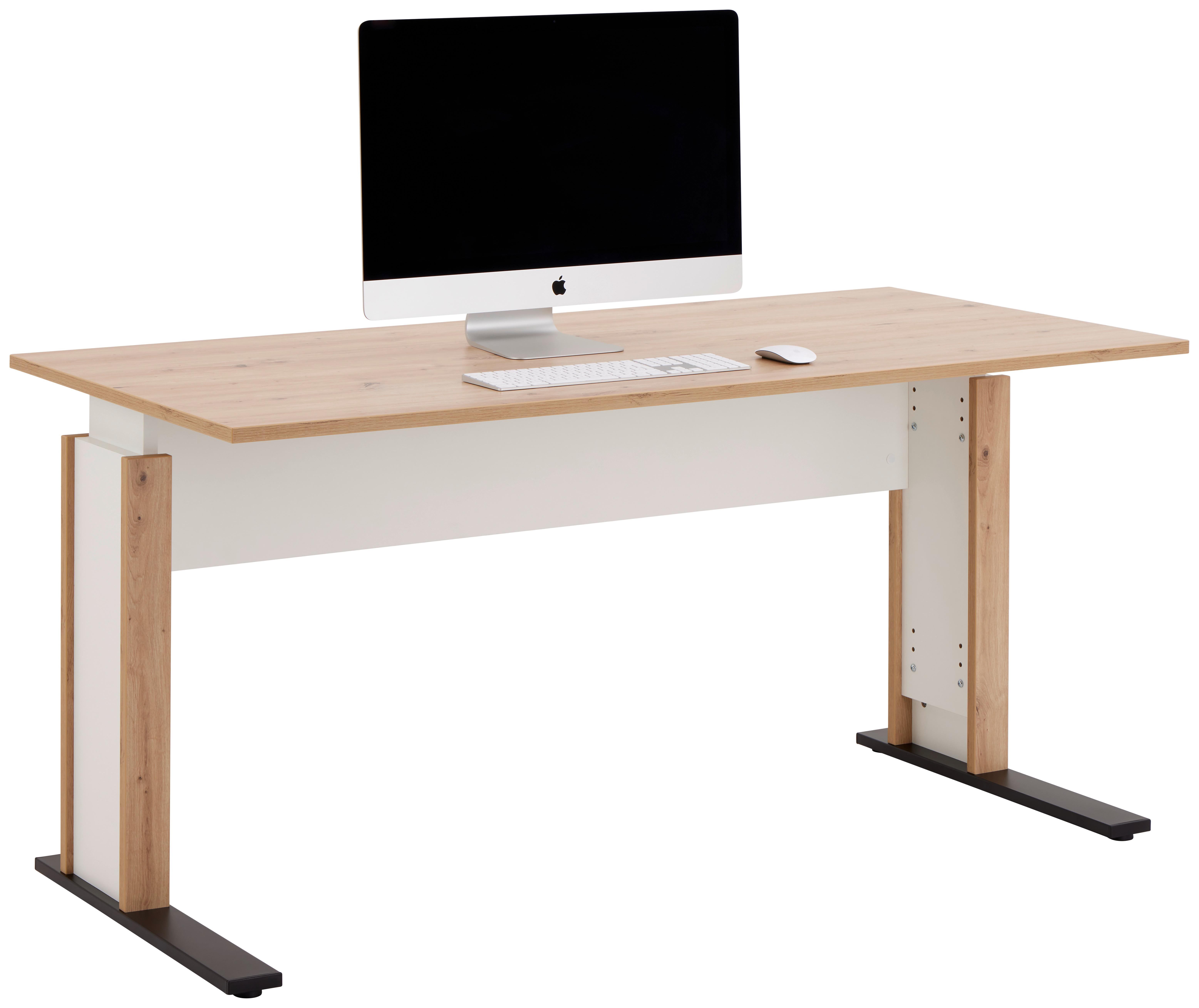 Schreibtisch M. Kabeldurchlass B:160cm H:71,5-80cm Kontor K8 - Schwarz/Weiß, MODERN, Holzwerkstoff/Metall (160/71,5/80cm)