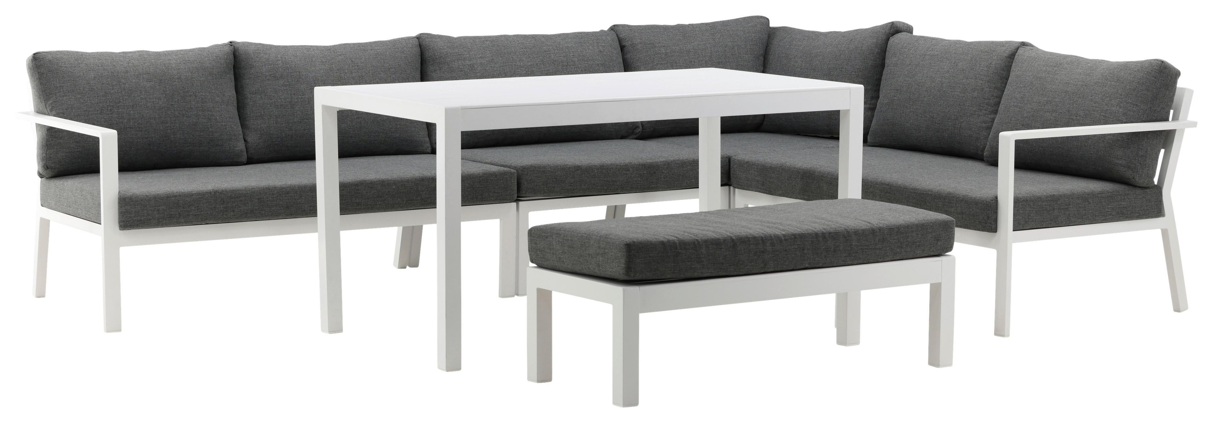 Loungegarnitur 5-tlg Ramos Aus Metall/textil Mit Kissen - Weiß/Grau, KONVENTIONELL, Textil/Metall - Gardenson