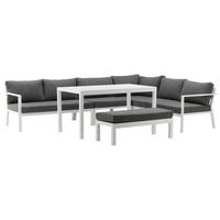 Loungegarnitur 5-tlg Ramos Aus Metall/textil Mit Kissen - Weiß/Grau, KONVENTIONELL, Textil/Metall - Gardenson