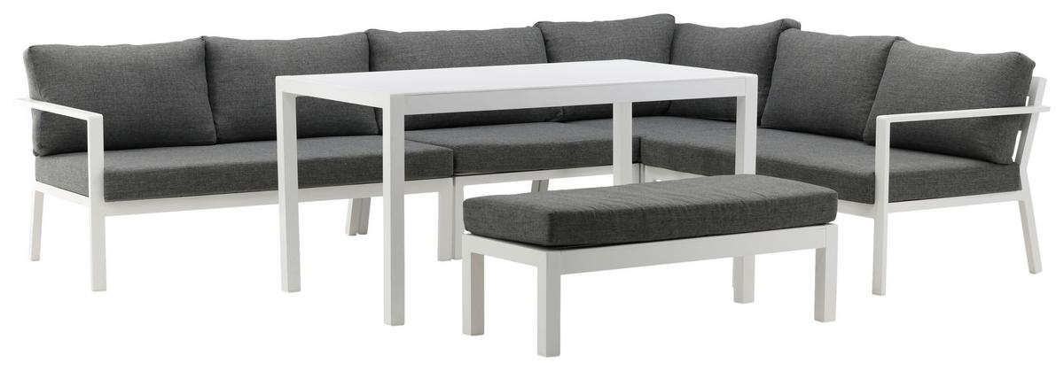 Loungegarnitur 5-tlg Ramos Aus Metall/textil Mit Kissen - Weiß/Grau, KONVENTIONELL, Textil/Metall - Gardenson