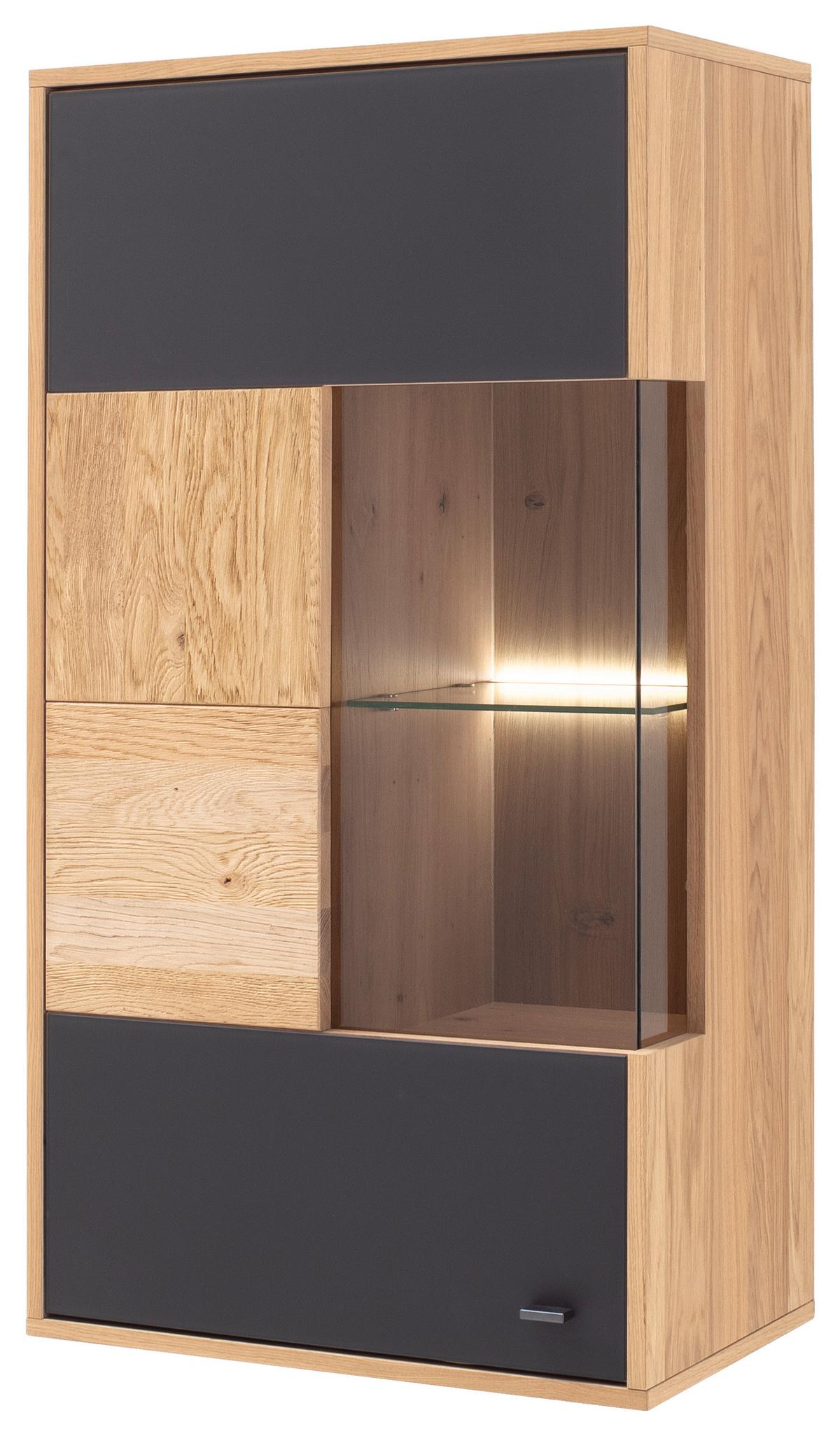 Hängevitrine Valencia B: 64 cm Anthrazit/Eiche - Eiche Bianco/Anthrazit, Design, Glas/Holz (64/119/37cm) - MID.YOU