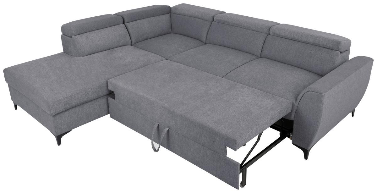 Ecksofa mit Bettkasten Lapis Velours Creme - Dunkelgrau/Schwarz, KONVENTIONELL, Textil (217/255cm) - MID.YOU