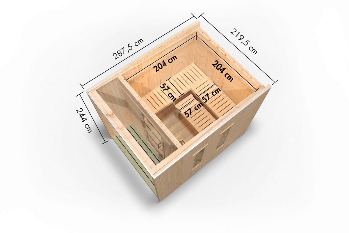 Saunahaus Areluna 2 219/244/287 cm - Schwarz, Basics, Holz (219/244/287cm)