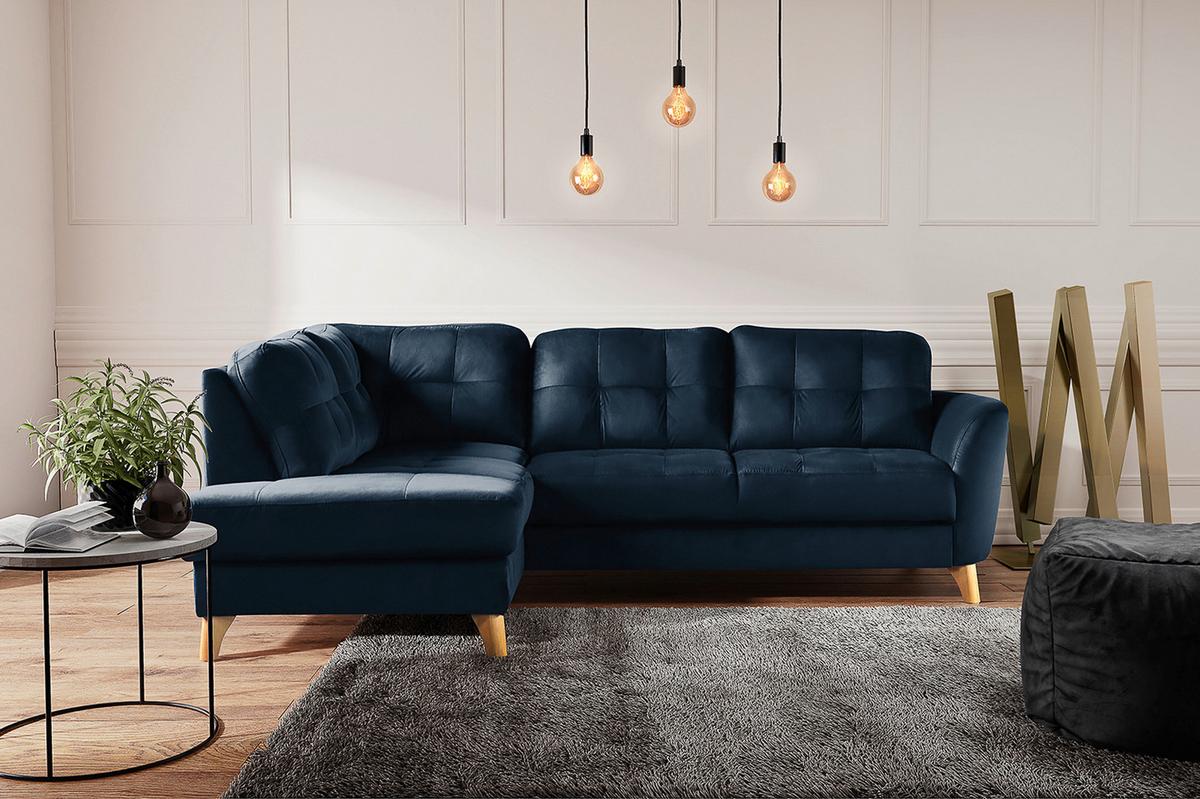 Ecksofa Nordic Dunkelblau S: 190x236 cm - Buchefarben/Dunkelblau, Design, Textil (190/236cm) - Livetastic
