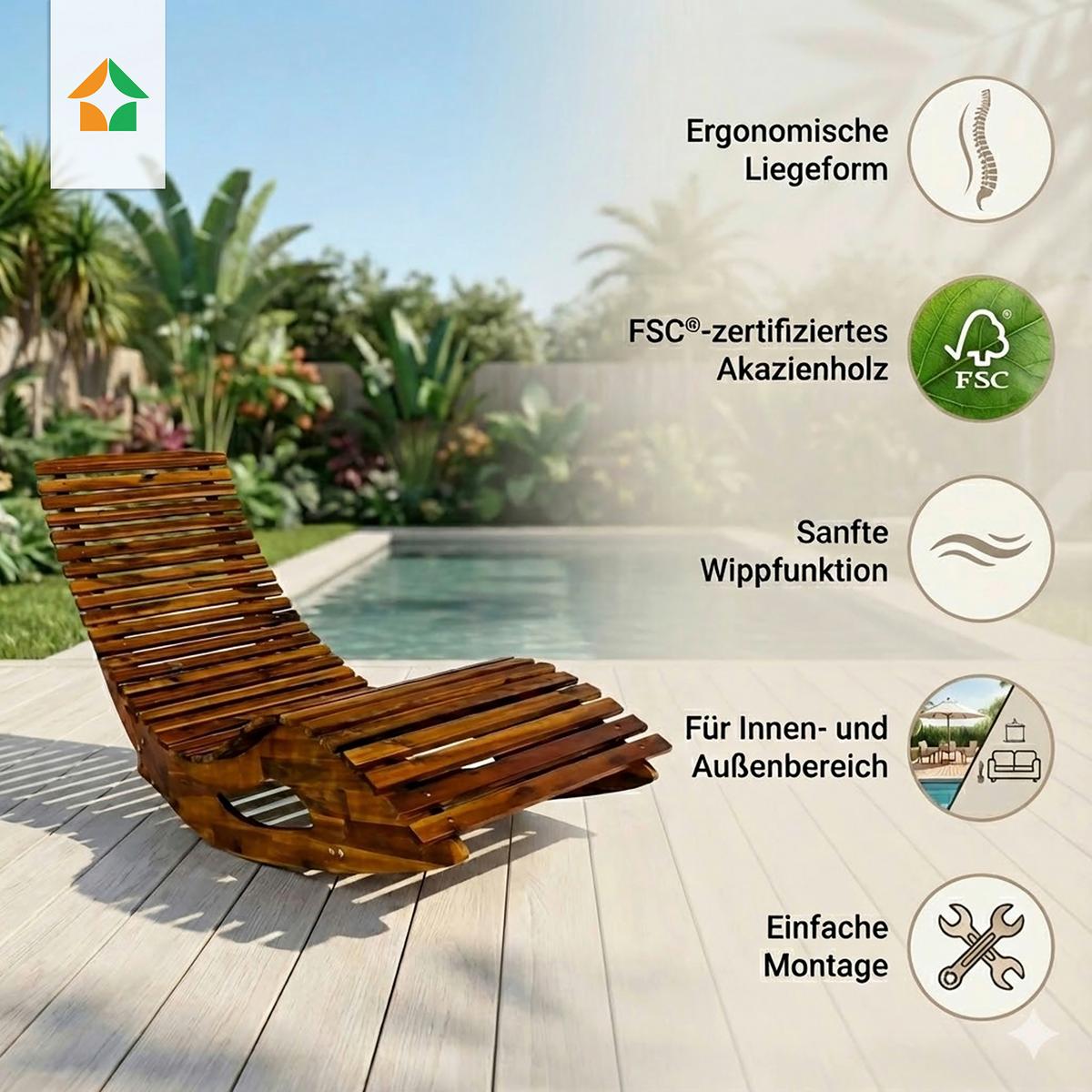 Schaukelliege Akazie Braun Lxbxh: 156x60x70 Cm - Akaziefarben, Basics, Holz (156/60/72cm)