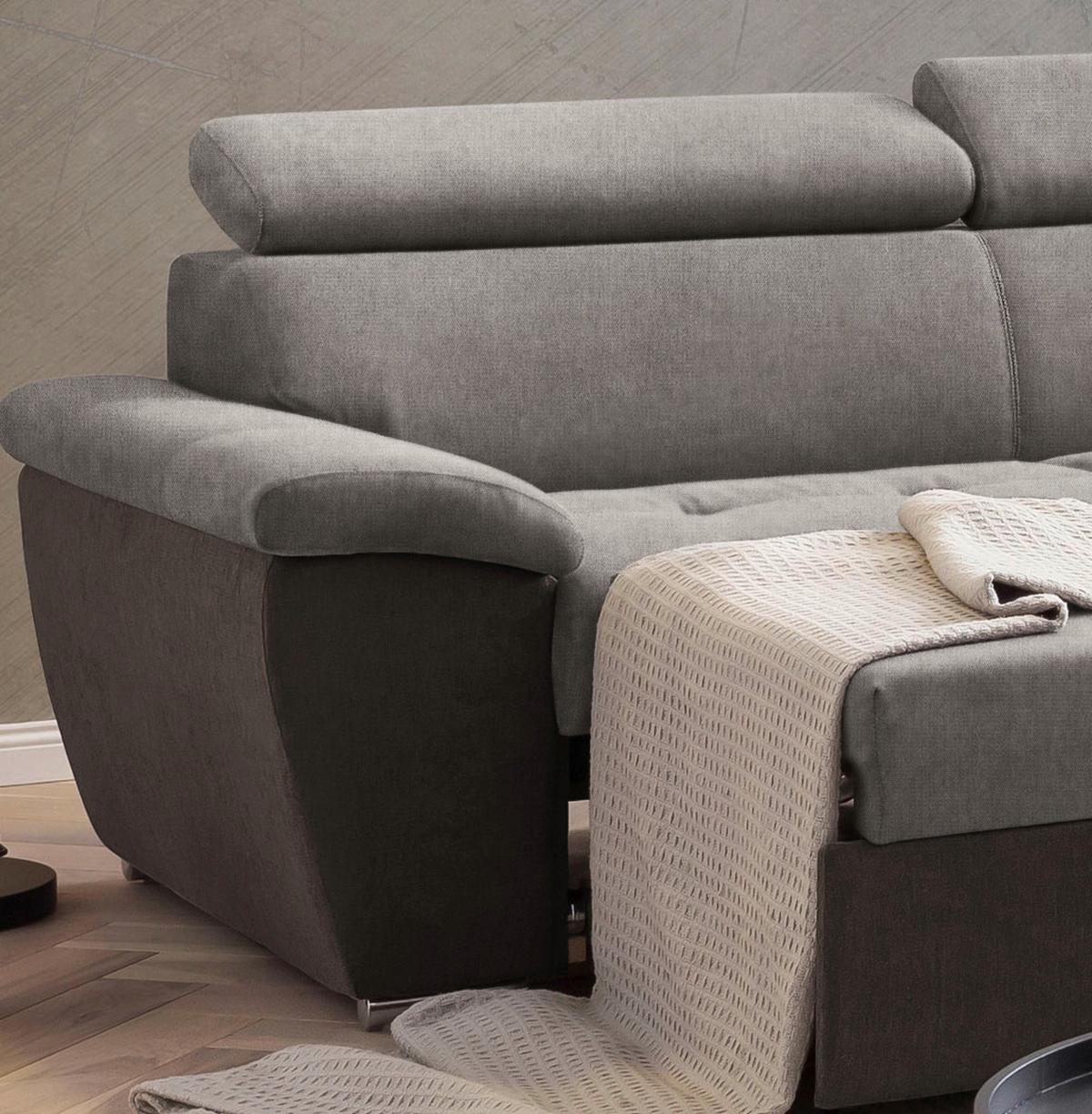 Ecksofa Mit Schlaffunktion Und Bettkasten Antero Dunkelbraun - Chromfarben/Dunkelbraun, Design, Textil (262/216cm) - Livetastic