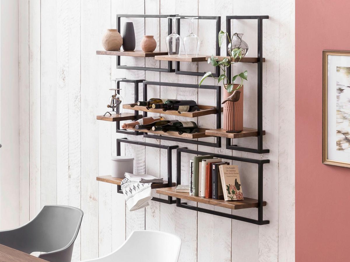 Wandregal Mangoholz/Schwarz B: 25cm - Naturfarben, Design, Holz/Metall (25/75/25cm) - MID.YOU