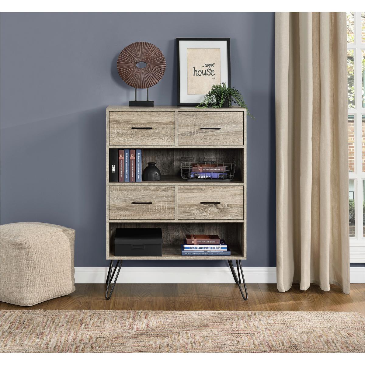 Kommode London Grau/eichefarben 79 Cm - Eichefarben/Schwarz, Design, Holzwerkstoff/Metall (79/112/36cm) - MID.YOU