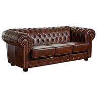 Chesterfield-Sofa Norwin Braun 3-Sitzer Echtleder B: 200 cm - Nussbaumfarben/Braun, KONVENTIONELL, Leder (200/74/98cm) - Max Winzer