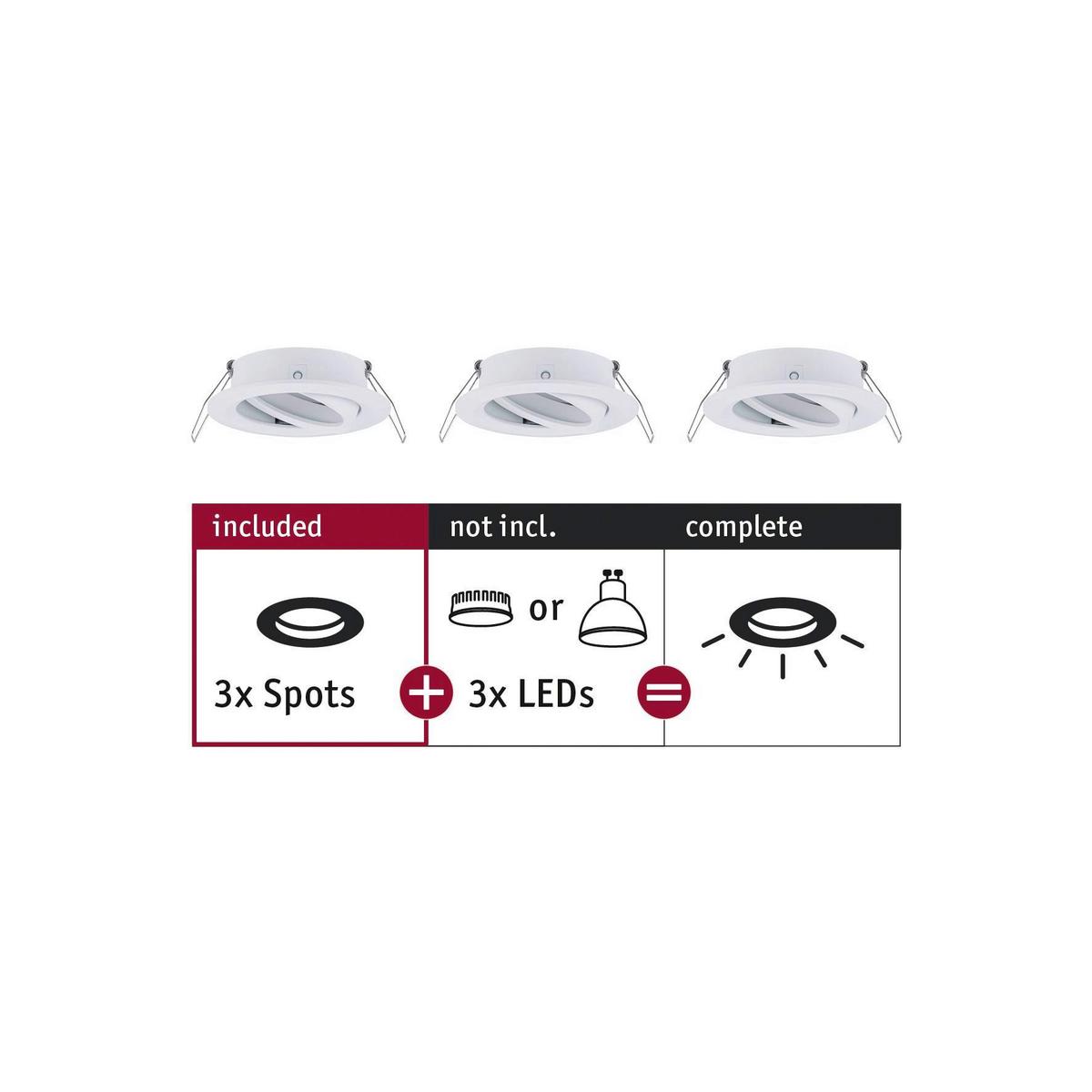 Deckenleuchte 3er-set Ø 8,4 Cm 3-Flammig - Alufarben/Weiß, Basics, Metall (8,4cm) - Paulmann