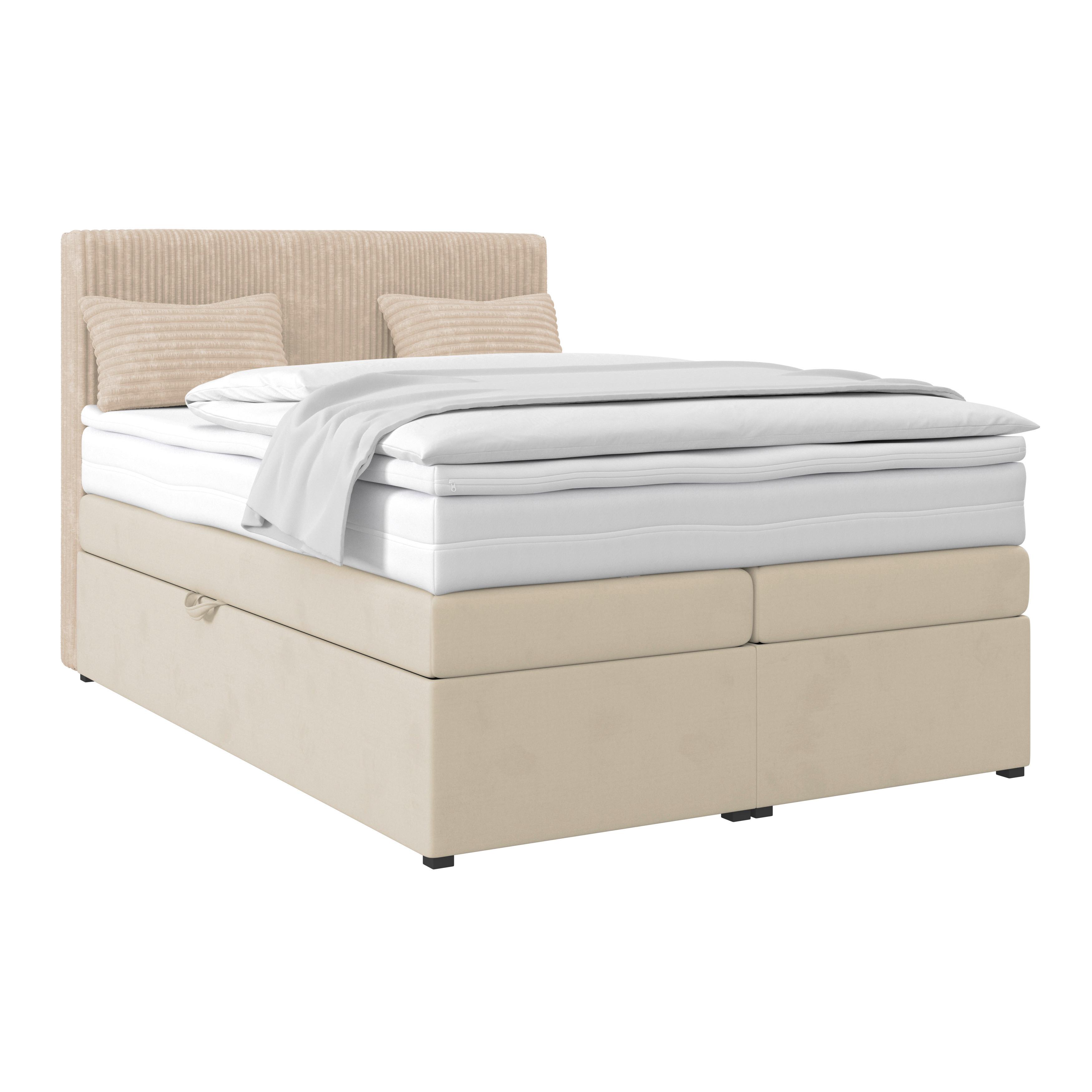 Boxspringbett mit Topper & Bettkasten 140x200 Rossa - Silberfarben/Creme, MODERN, Holzwerkstoff/Textil (140/200cm)