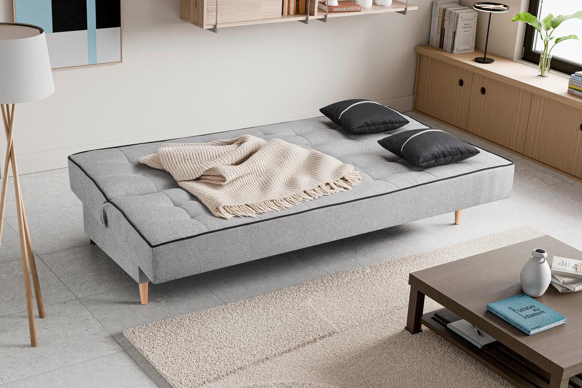 Schlafsofa Bono Hellgrau B: 199cm - Hellbraun/Hellgrau, Basics, Holz/Textil (199/91/91cm) - MID.YOU