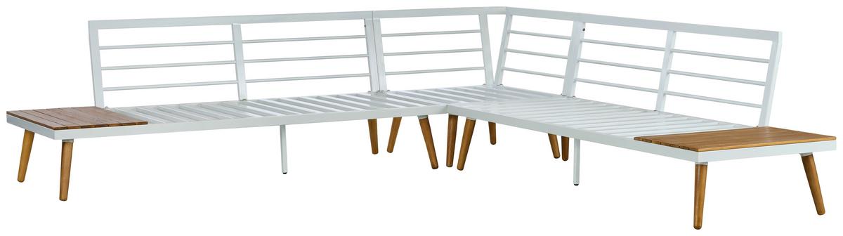 Loungegarnitur 3 Tlg. Madeira Aus Stahl/holz Mit Kissen - Dunkelgrau/Weiß, MODERN, Holz/Textil (90/30/70cm) - Beldano