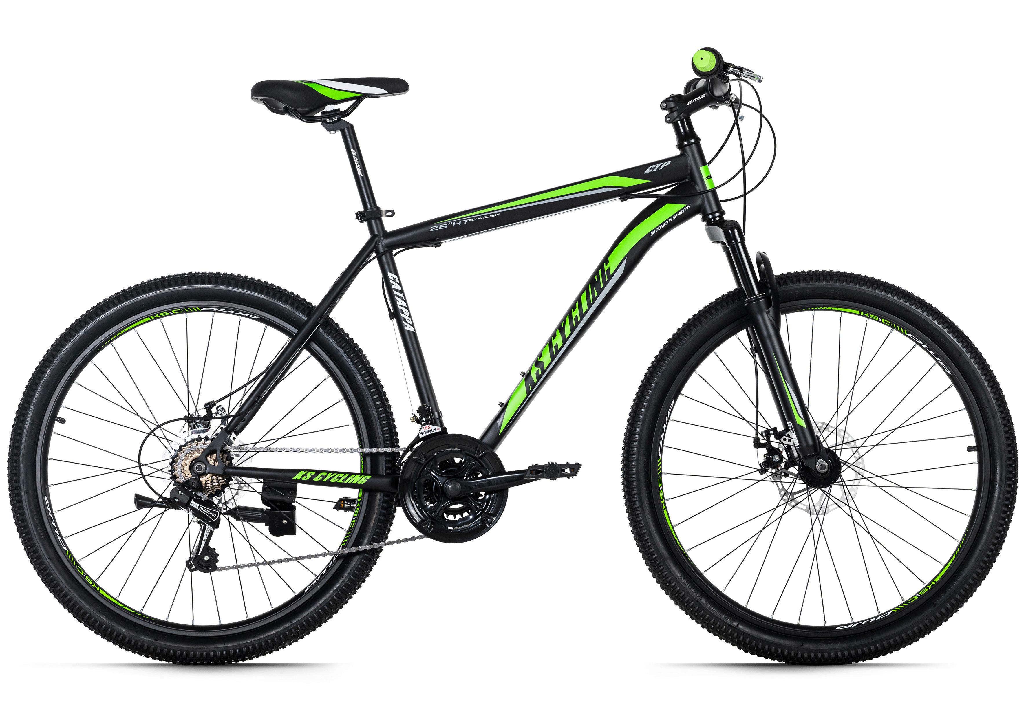Mountainbike Hardtail 26 Zoll Catappa 21 Gänge - Schwarz/Grün, Basics, Metall (134/20,5/74cm) - KS Cycling